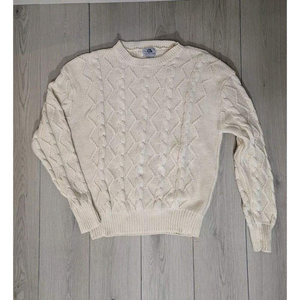 VTG Jarrod's Cable Knit Mens Sweater Cream Size L Fisherman, Old man